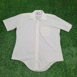 Vintage 80s Disco Hippie Button Shirt Large 16.5 23x31 Western Ivory USA